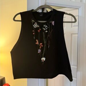 Vintage Embroidered Black Sleeveless Top